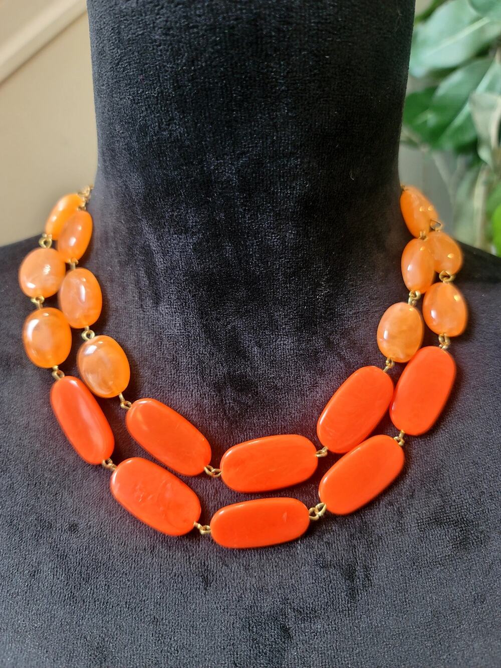 Orange Beaded Necklace Bracelet Earrings Set Lucite Resin Statement Jewelry